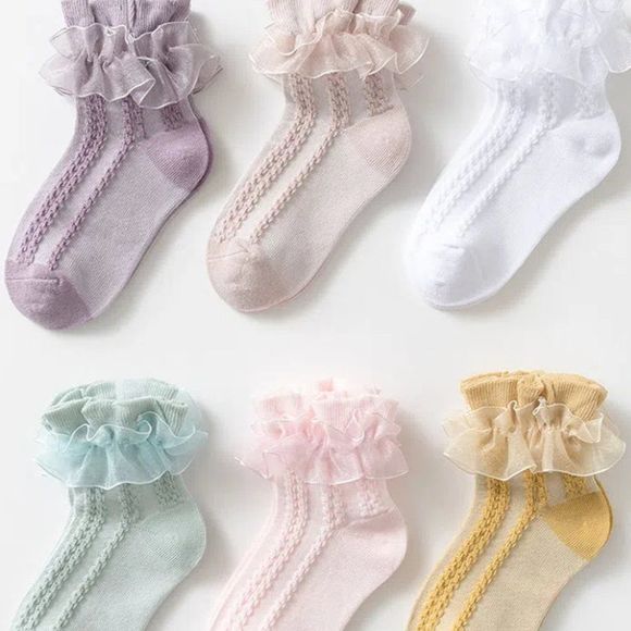 Ruffle Scallop Trim Solid Anklet Socks | Women Lolita Short Bow Socks - Picture 5 of 11